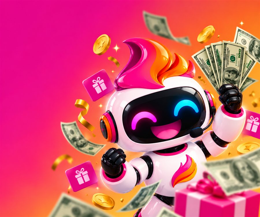 INKI, the INKora bot, celebrating with rewards